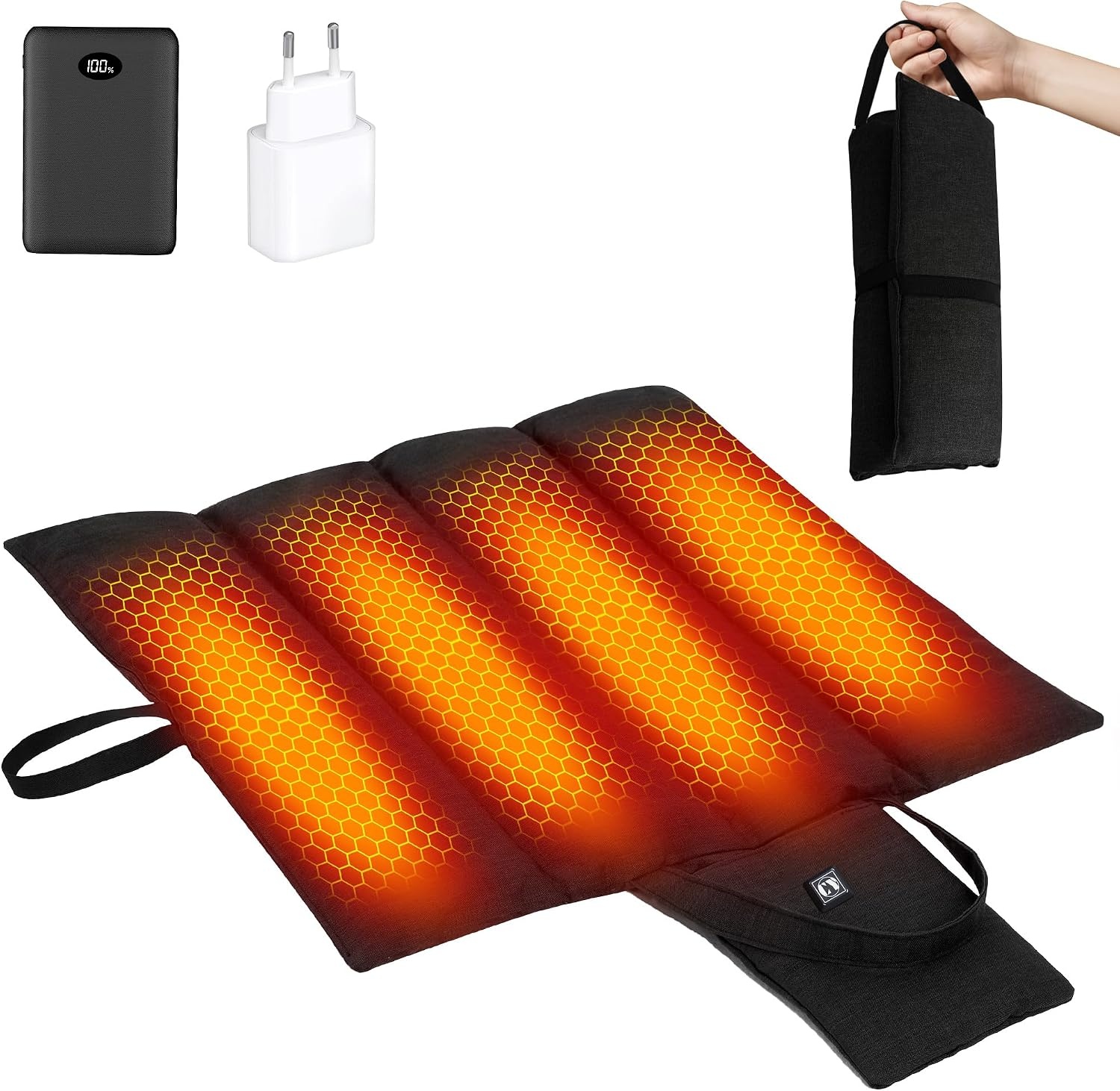 Coussin chauffant pliable USB 10 000 mAh - Noir - 33% de remise