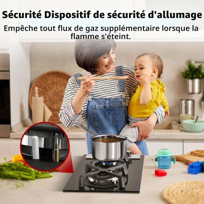 Table de cuisson gaz 2 foyers 30cm verre noir - 29% de remise