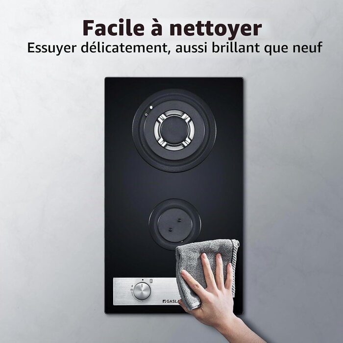 Table de cuisson gaz 2 foyers 30cm verre noir - 29% de remise