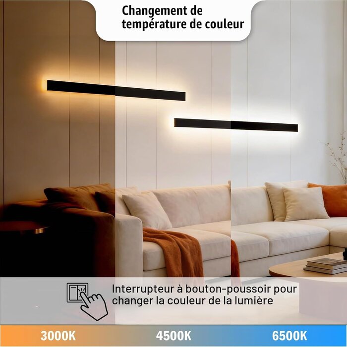 Applique Murale LED 60 cm Noir - 3 Températures - 31% de remise