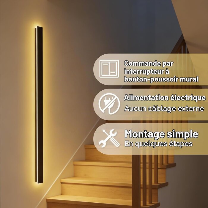 Applique Murale LED 60 cm Noir - 3 Températures - 31% de remise