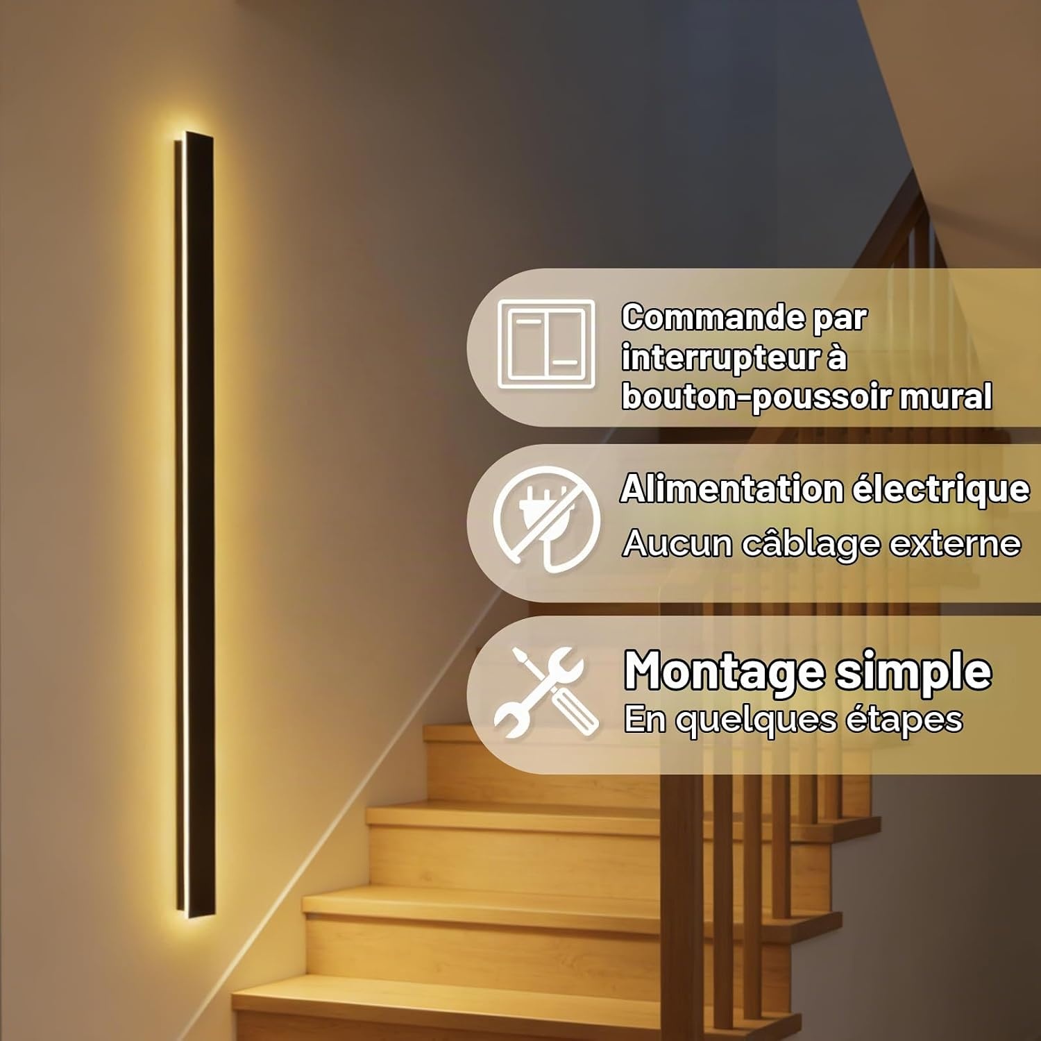 Applique Murale LED 60 cm Noir - 3 Températures - 31% de remise