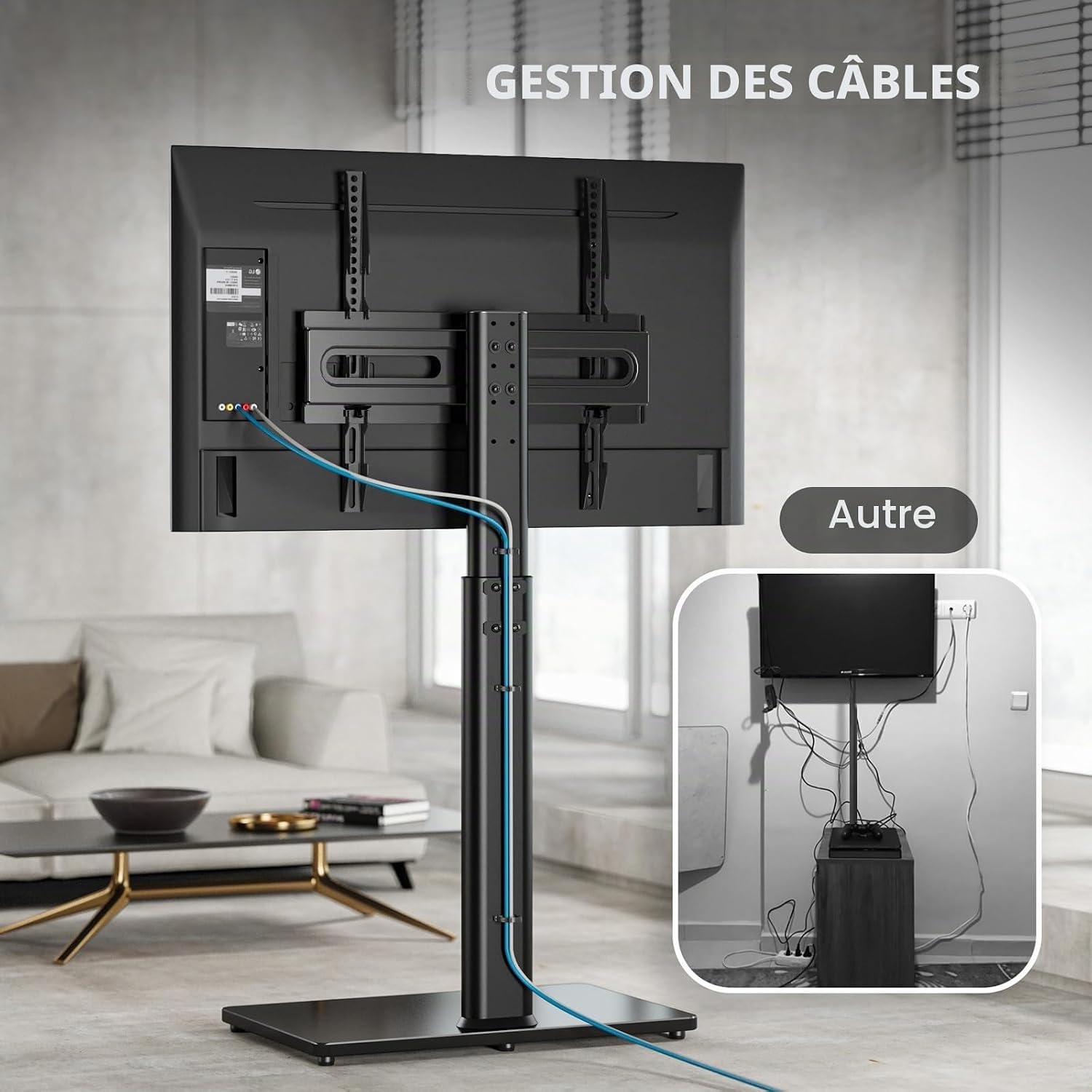 Support TV sur pied universel 27-65 pouces - Noir - 34% de remise