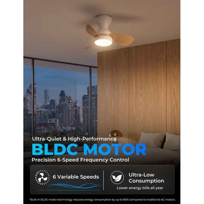 Ventilateur de plafond LED 56 cm - 6 vitesses - Blanc aspect bois - 33% de remise