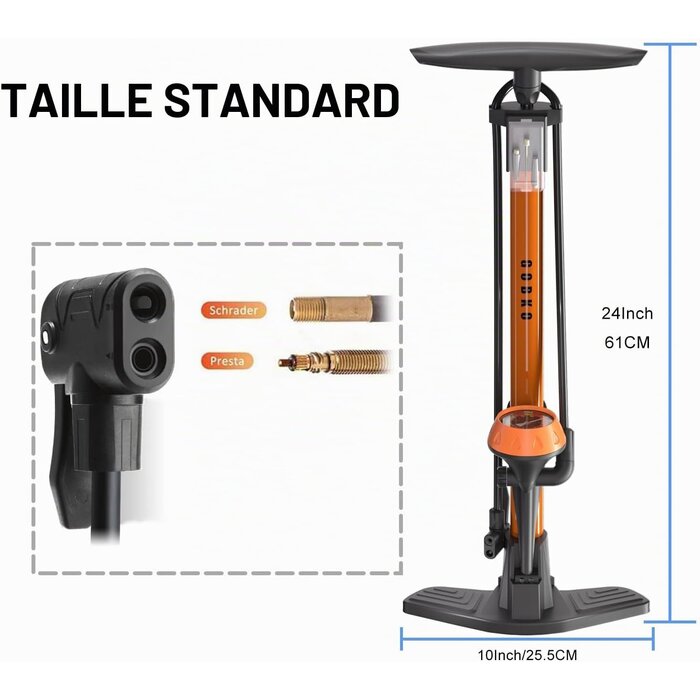 Pompe à pied vélo manomètre 11 bars - 31% de remise