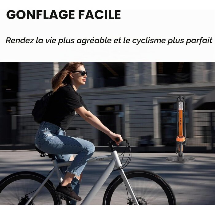 Pompe à pied vélo manomètre 11 bars - 31% de remise