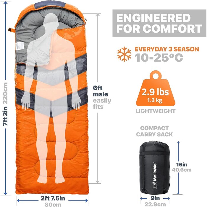 Sac de couchage 3 saisons 220 x 75 cm Orange - 27% de remise