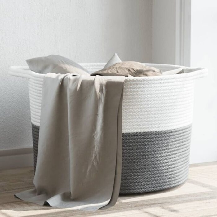 Panier à linge en coton gris et blanc Ø 55x36 cm - 29% de remise