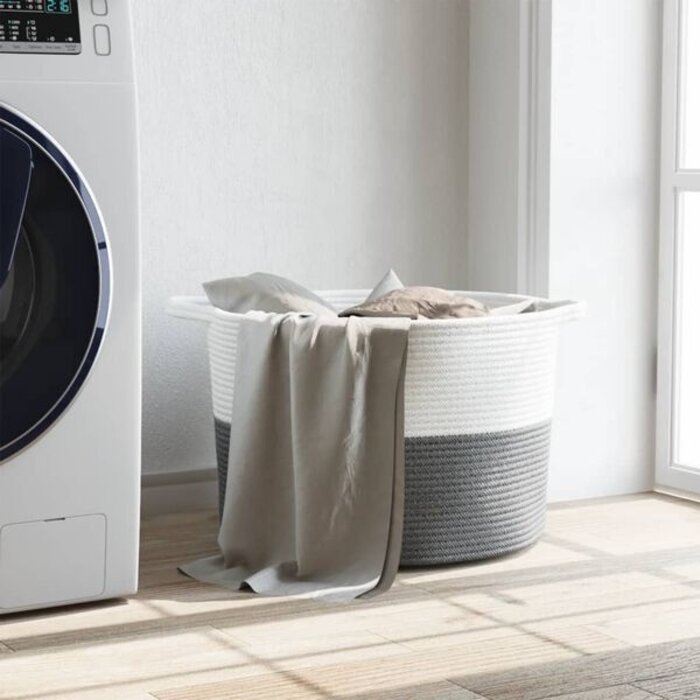 Panier à linge en coton gris et blanc Ø 55x36 cm - 29% de remise