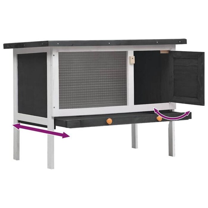 Clapier à lapins en bois gris 90x45x65cm - 33% de remise