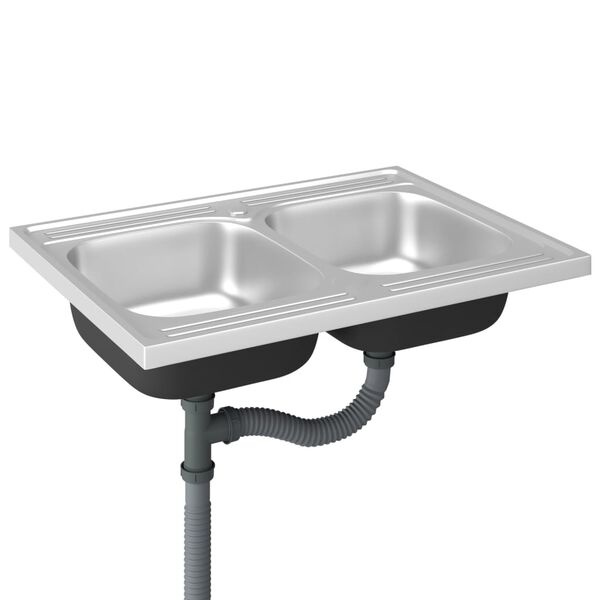 Évier double bac en inox 800x600 mm - 35% de remise