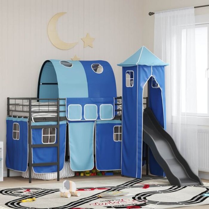 Lit mezzanine enfant avec toboggan et tour - 90x190 cm - 35% de remise