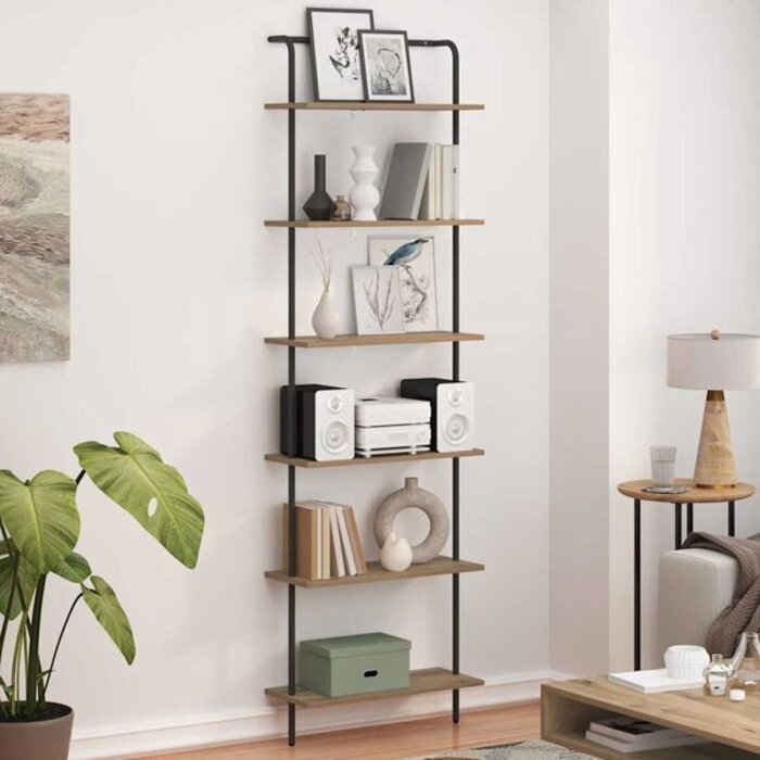 Bibliothèque 6 niveaux chêne artisan - 60 x 24 x 203 cm - 34% de remise
