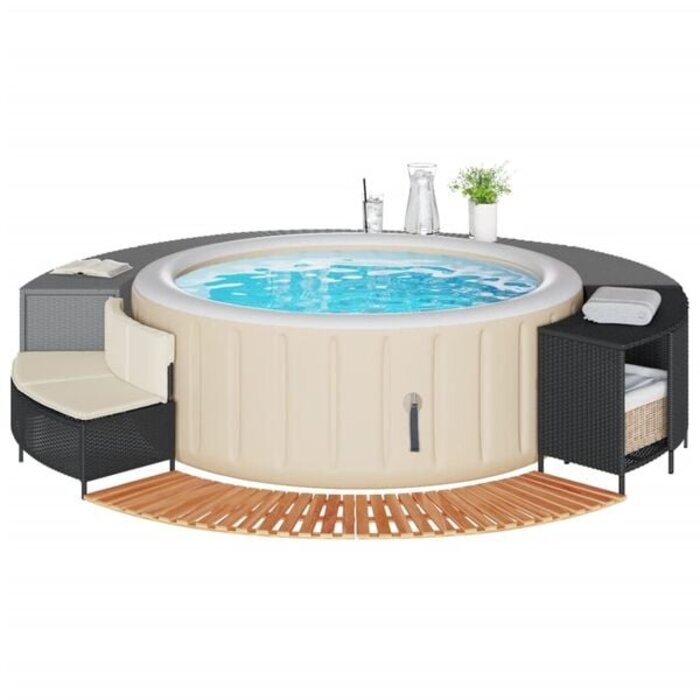 Entourage de spa rotin PE et acacia - Noir - 35% de remise