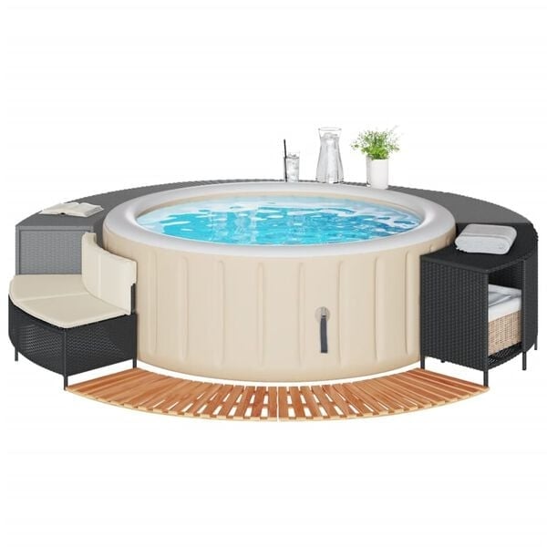 Entourage de spa rotin PE et acacia - Noir - 35% de remise