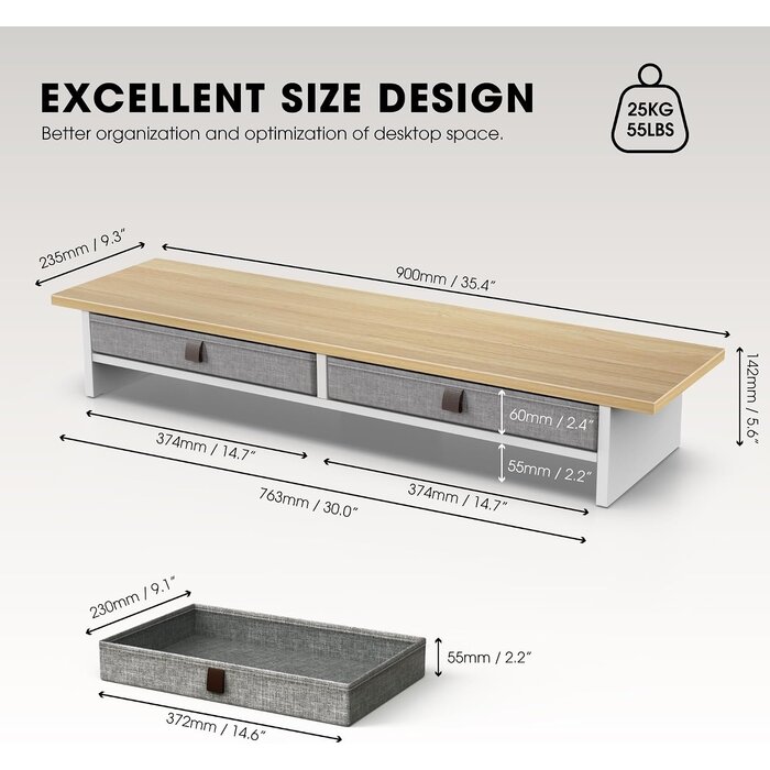 Support Double Moniteur avec Tiroirs - Bois effet Chêne - 35% de remise