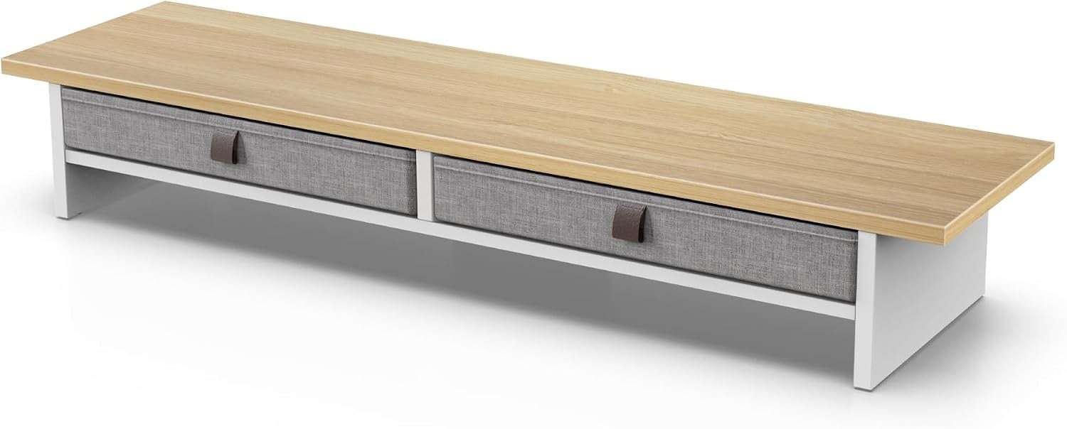 Support Double Moniteur avec Tiroirs - Bois effet Chêne - 35% de remise