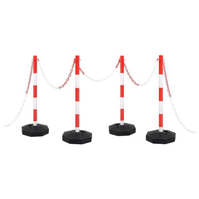 Vidaxl Kit de balisage 4 poteaux et chaîne 10m - Rouge/Blanc - 34% de remise