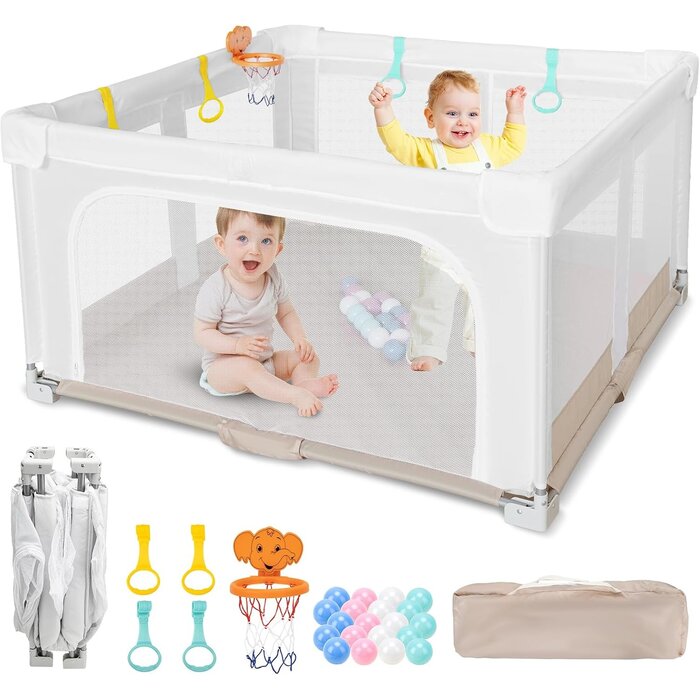 Parc de jeux pliable pour bébé - 127x127cm - Beige - 34% de remise