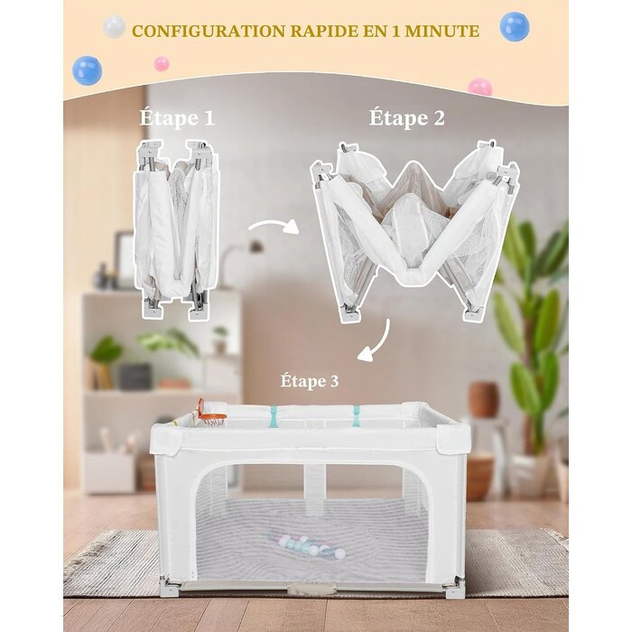 Parc de jeux pliable pour bébé - 127x127cm - Beige - 34% de remise