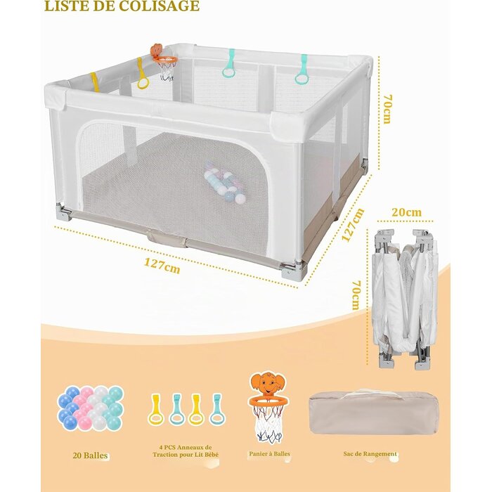 Parc de jeux pliable pour bébé - 127x127cm - Beige - 34% de remise