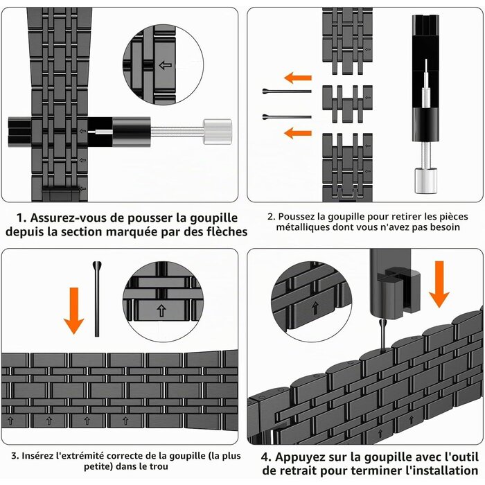 Bracelet Acier Inoxydable Noir et Or pour Montre Connectée - 30% de remise