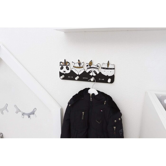 Patère murale enfant animaux indiens noir et blanc - 26% de remise