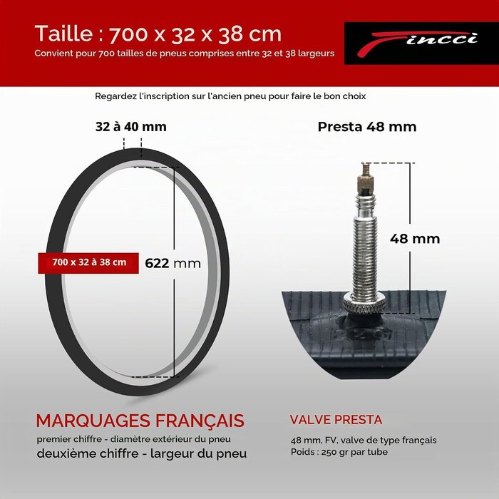 Lot de 2 chambres à air vélo 700x32-38c, valve Presta 48mm - 31% de remise