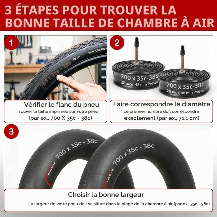 Lot de 2 chambres à air vélo 700x32-38c, valve Presta 48mm - 31% de remise