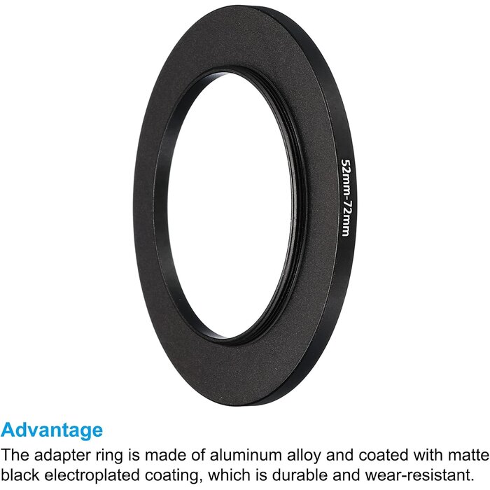 Lot de 2 bagues d'adaptation 52mm vers 72mm - Aluminium noir - 26% de remise