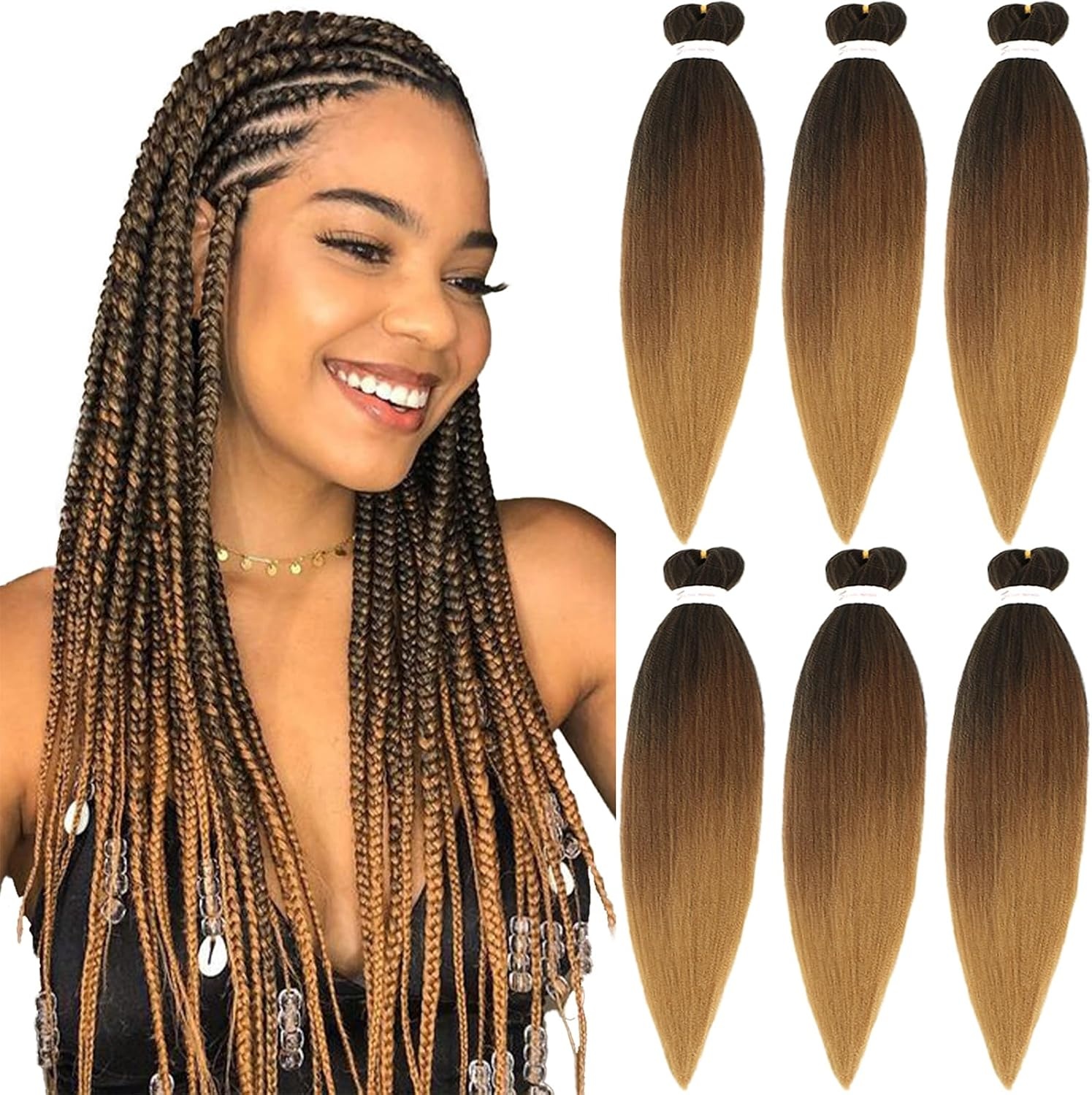 Extensions Cheveux Tressés Brun Chocolat 76cm - 6 Paquets - 30% de remise