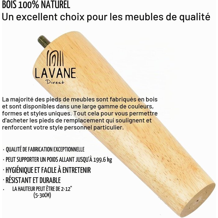 Lot de 4 pieds de meuble bois massif 10 cm M8 - 28% de remise