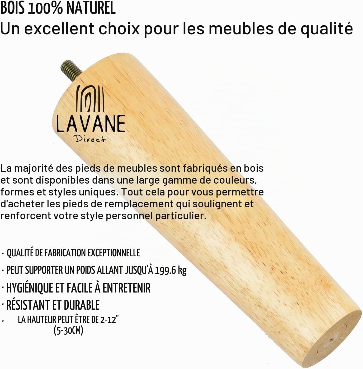 Lot de 4 pieds de meuble bois massif 10 cm M8 - 28% de remise