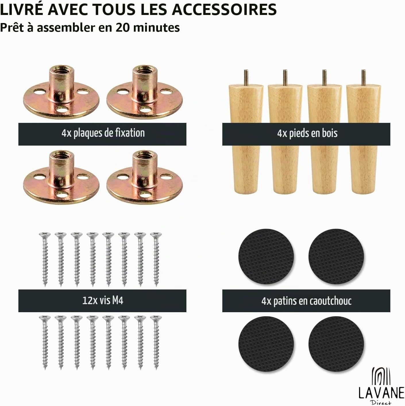 Lot de 4 pieds de meuble bois massif 10 cm M8 - 28% de remise