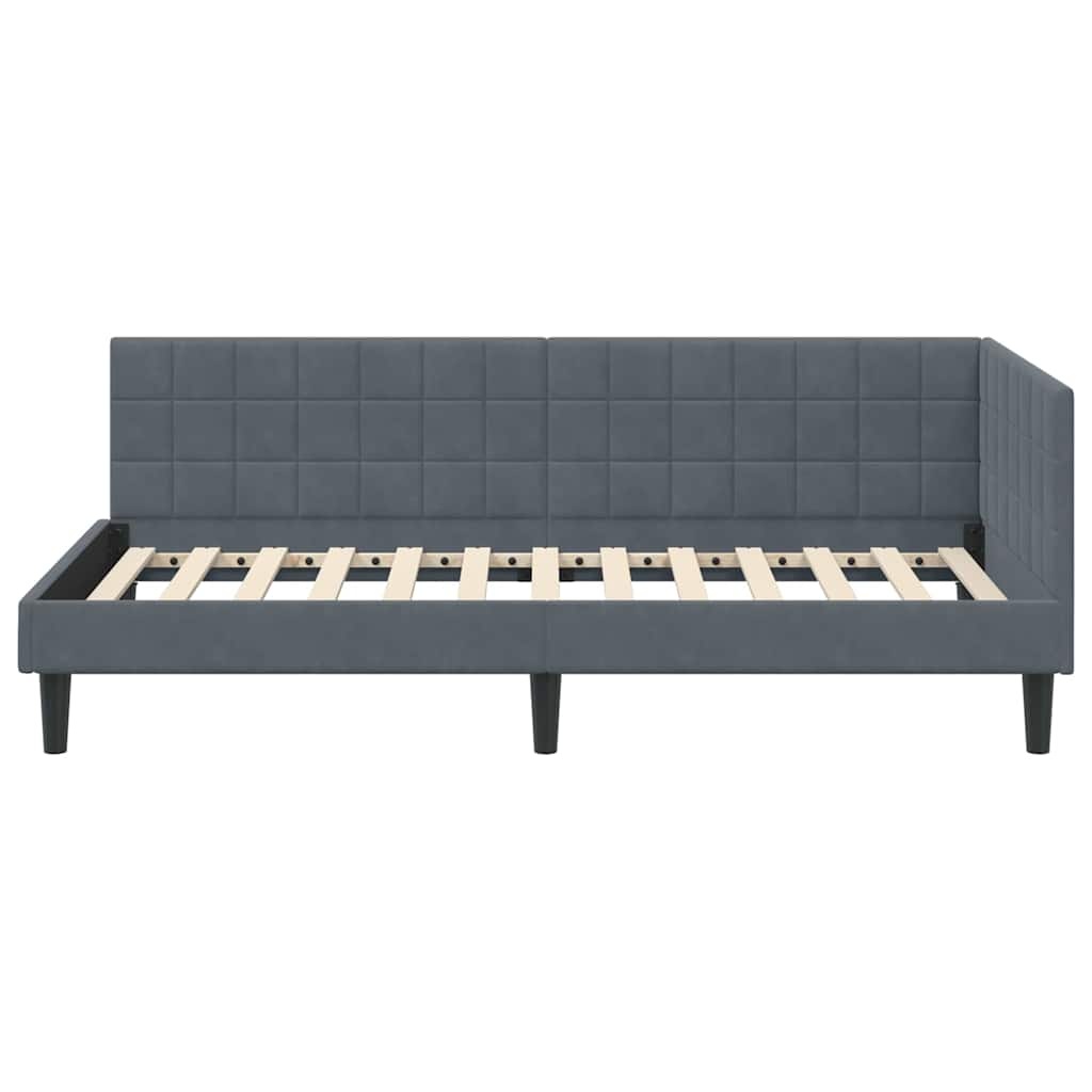 Lit d'angle en velours gris 90x200 cm - 35% de remise