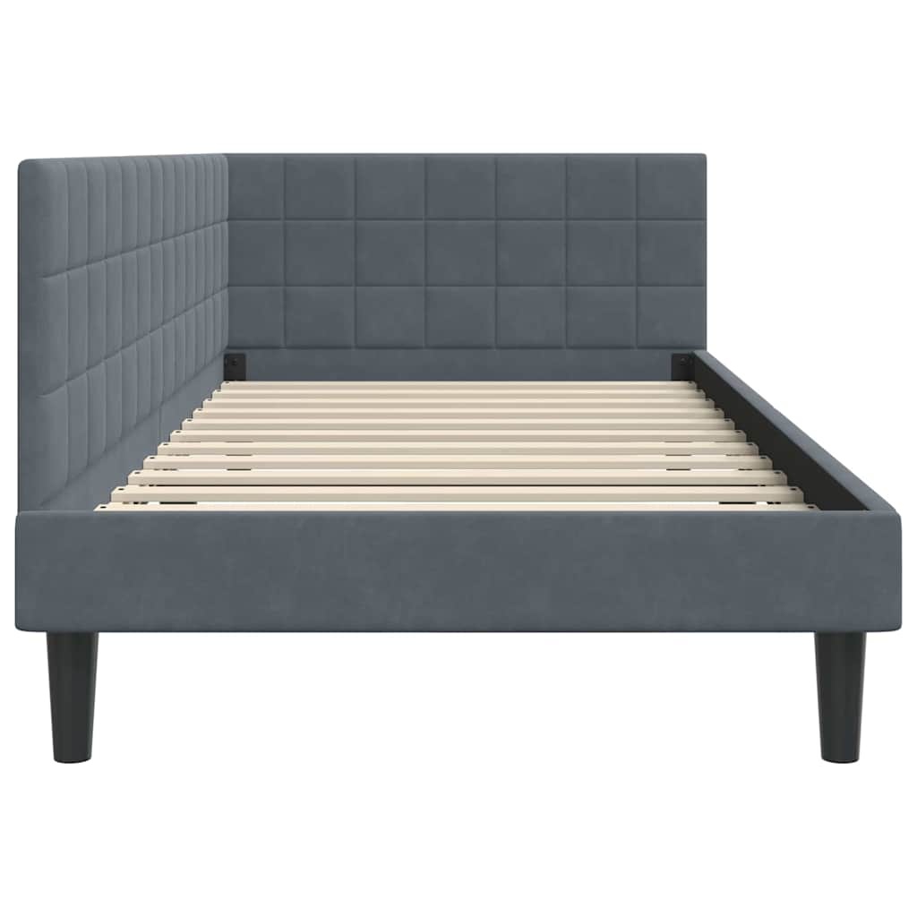 Lit d'angle en velours gris 90x200 cm - 35% de remise