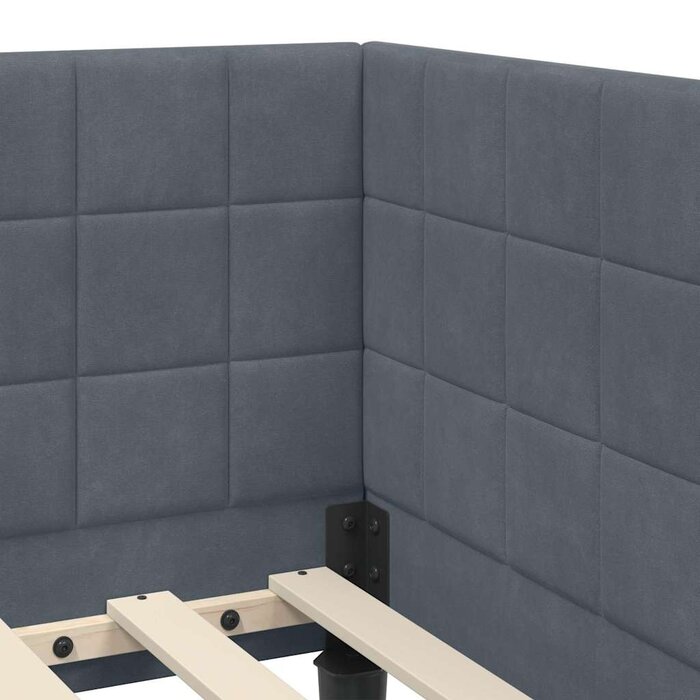 Lit d'angle en velours gris 90x200 cm - 35% de remise