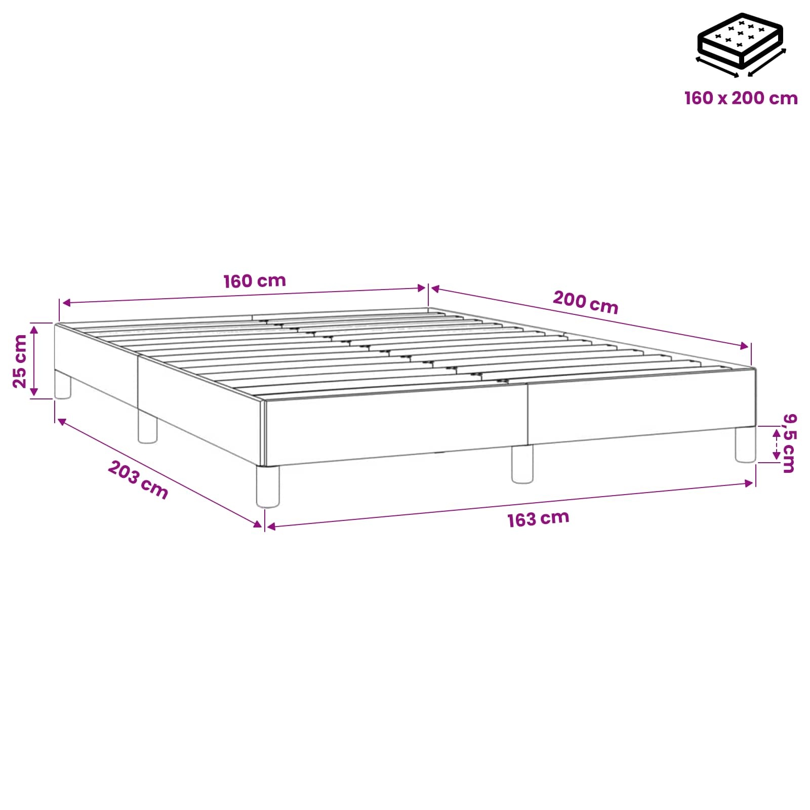 Cadre de lit en velours noir 160x200 cm - 34% de remise