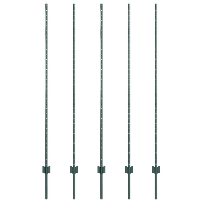 Lot de 5 poteaux de clôture 200 cm en acier vert - 33% de remise