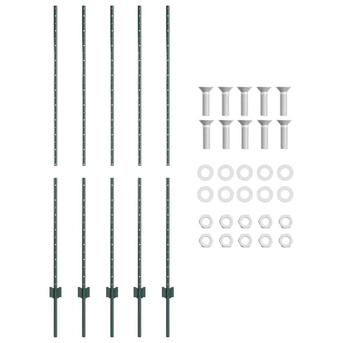 Lot de 5 poteaux de clôture 200 cm en acier vert - 33% de remise