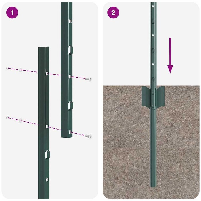 Lot de 5 poteaux de clôture 200 cm en acier vert - 33% de remise