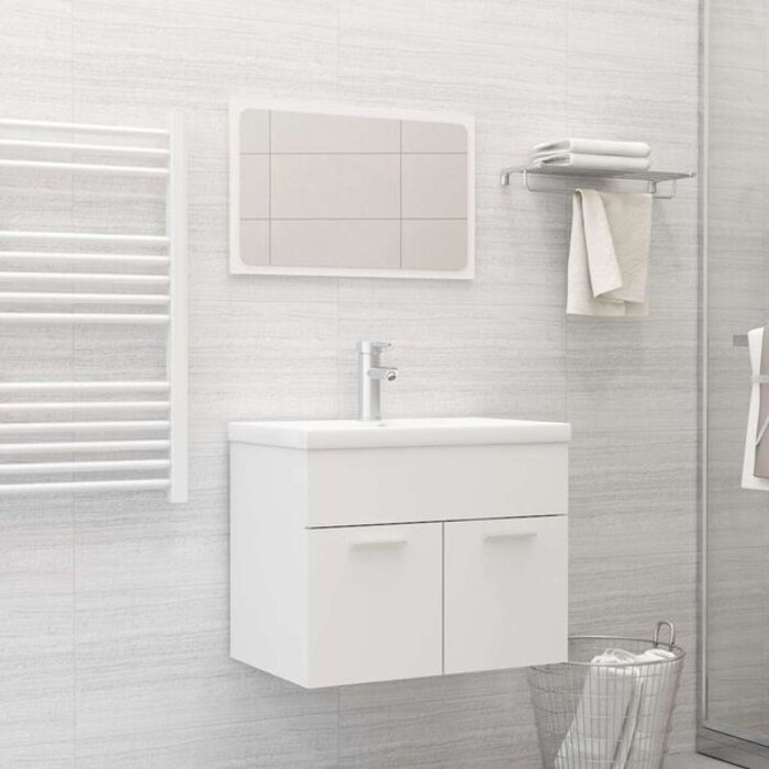 Ensemble meuble salle de bain et miroir - Blanc - 34% de remise