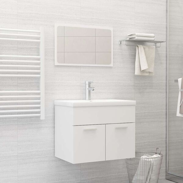 Ensemble meuble salle de bain et miroir - Blanc - 34% de remise