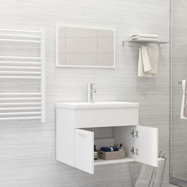 Ensemble meuble salle de bain et miroir - Blanc - 34% de remise