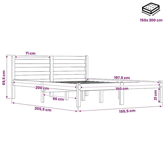 Cadre de lit en pin massif blanc 150x200 cm - 34% de remise