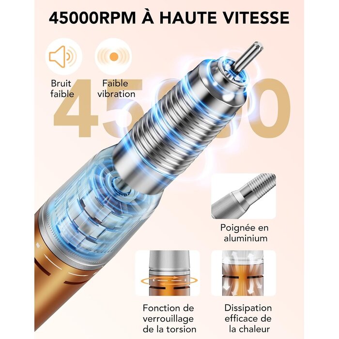 Ponceuse à ongles pro 45 000 tr/min Orange - 32% de remise