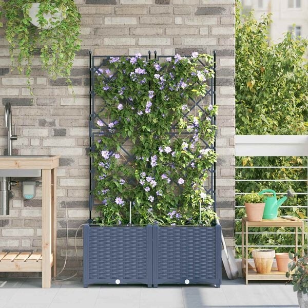 Vidaxl Lot de 2 jardinières avec treillis 80x142cm - Gris - 34% de remise