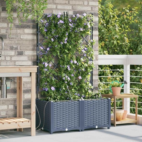 Vidaxl Lot de 2 jardinières avec treillis 80x142cm - Gris - 34% de remise