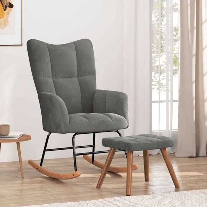 Vidaxl Fauteuil à bascule et repose-pieds en velours gris foncé - 34% de remise