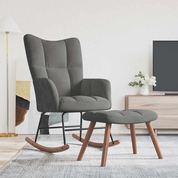 Vidaxl Fauteuil à bascule et repose-pieds en velours gris foncé - 34% de remise